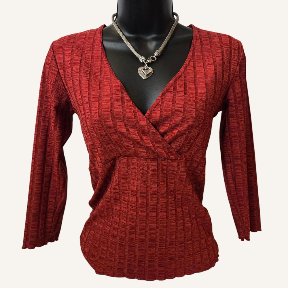 Vintage 90s Burnt Orange Ribbed Quarter Sleeve Top !!!